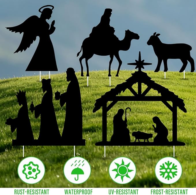 Nativity Scene Yard Signs Decorations 5 Pack Christmas Outdoor Garden Signs with Stakes Holy Family Manger Nativity Scene Garden Sign for Christmas Outdoor Decorations Lawn Patio Yard Sign