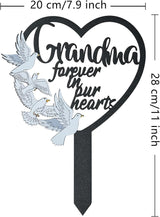 BUoonyer Stake Graves Cemetery Decorations - Grandma Metal Memorial Grave Markers, Grandmother Heart Graveyard Sympathy Plaque, Dove Remembrance Graveside Burial Decor Sign for Outside Yard Garden