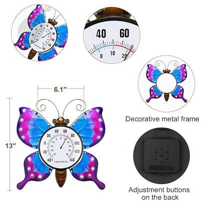 pealstar Outdoor Thermometer Decorative Waterproof Outdoor Thermometers for Patio Large Butterfly Wall Thermometer for Garden Yard Living Room Decor