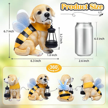 Solar Garden Statue - Honeybee Dog Figurine with LED Lantern, Resin Outdoor Decor for Patio, Lawn & Yard, Garden Art, Ideal Gift for Mom, Grandma, Housewarming
