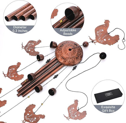 Chicken Wind Chimes for Outside - Metal Windchimes Outdoors Chicken Gifts Rooster Garden Decor with Greeting Card for Women Men Mom Grandma Birthday Home Patio Porch Backyard Yard Decoration