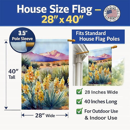 Caroline's Treasures New Mexico Yucca Flower in Watercolor House Flag Large Porch Sleeve Pole Decorative Outside Yard Banner Artwork Wall Hanging, Polyester, House Size, Multicolor