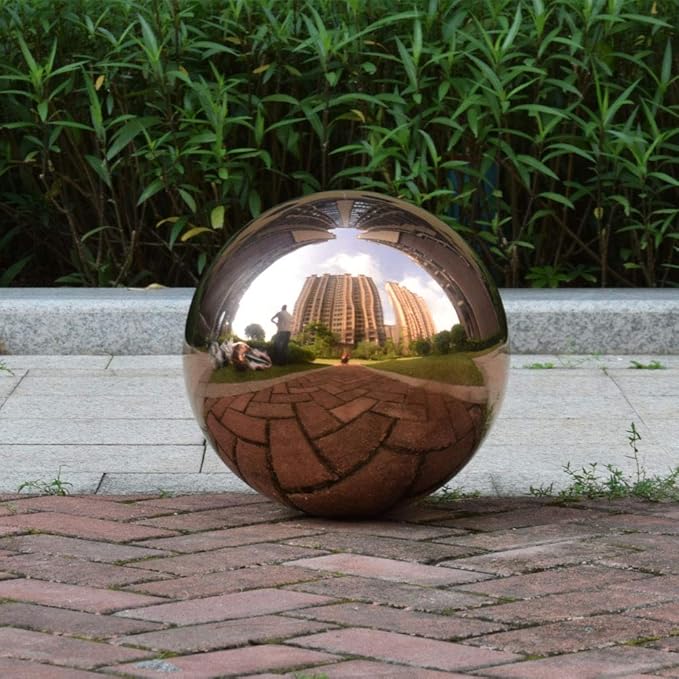 8 inch Diameter Rose Gold Gazing Ball,Rose Gold Stainless Steel Polished Reflective Smooth Garden Sphere Globe Mirror,Colorful and Shiny Addition to Any Garden or Home