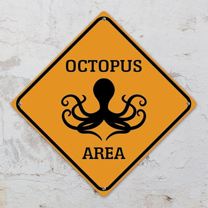 Caution Octopus Crossing XING Tin Sign Octopus Area Warning Street Sign Ocean Animal Novelty Caution Road Sign for Home Man Cave Gate Garden 15x15in