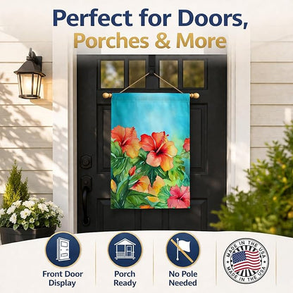 Caroline's Treasures Hawaii Hawaiian Hibiscus in Watercolor House Flag Large Porch Sleeve Pole Decorative Outside Yard Banner Artwork Wall Hanging, Polyester, House Size, Multicolor