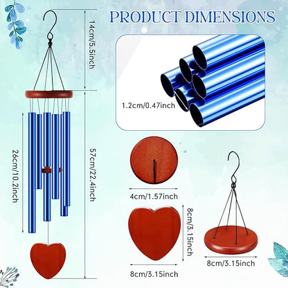 Leinuosen Wind Chimes for Outside Wind Chimes Outdoors Deep Tones 28" with 6 Aluminum Tubes Memorial Sympathy Windchime for Valentine Tree Decor Garden Courtyard Mom Loved One Gifts(Heart,Blue)