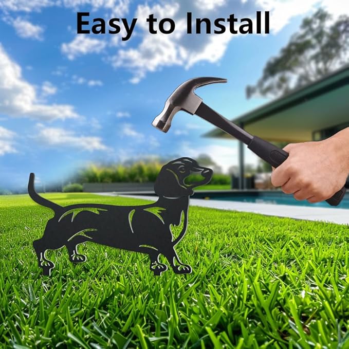WADORN 2 Styles Dachshund Dog Metal Decorative Garden Stakes, Funny Dachshund Metal Outdoor Statues Black Puppy Silhouette Ornament Dog Gifts Animal Dog Stakes for Garden Backyard Patio Lawn Walkways