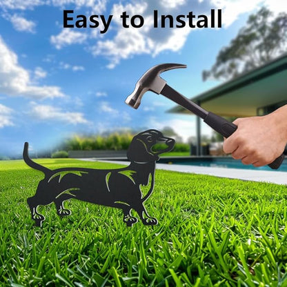 WADORN 2 Styles Dachshund Dog Metal Decorative Garden Stakes, Funny Dachshund Metal Outdoor Statues Black Puppy Silhouette Ornament Dog Gifts Animal Dog Stakes for Garden Backyard Patio Lawn Walkways