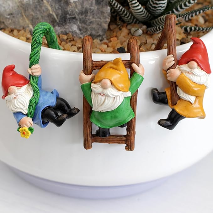 Set of 3 Cartoon Dwarf Pot Hangers - Climbing Ladder Figurines, Garden Patio Balcony Wall Decor, Hanging Ornaments for Flower Pot Edges, Perfect Festive & Special Occasion Gift