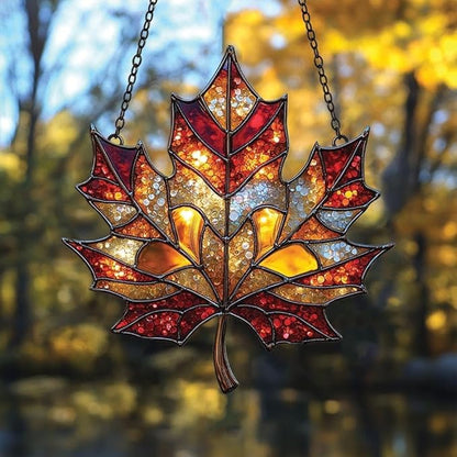 Hanging Stained Glass for Windows, Maple Leaf Set of 4 Suncatcher Ready to Hang Window Doors Home Decoration,Valentine's Day Ornaments Festival Gift
