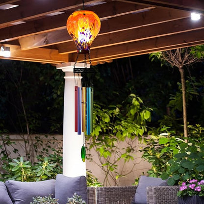 Starsoul Solar Wind Chimes for Outside, Colorful Speckle Hot Air Balloon Wind Chime with Flickering Flame, Outdoor Glass Windchimes for Garden Yard Decor, Gift for Mother's Day