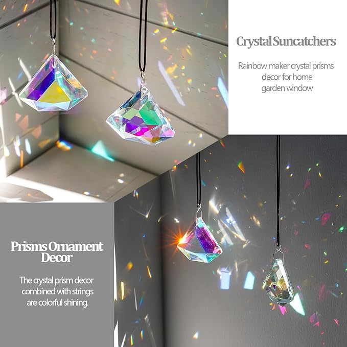 H&D HYALINE & DORA 1.9" Crystal Prisms Sun Catcher Set of 2 AB Colored Suncacther Indoor Window Prisms Suncatcher,Hanging Crystals for Windows Home Garden Decor