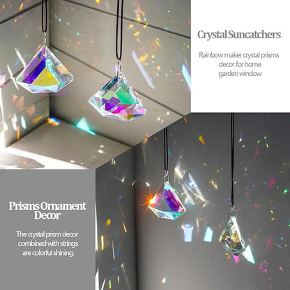 H&D HYALINE & DORA 1.9" Crystal Prisms Sun Catcher Set of 2 AB Colored Suncacther Indoor Window Prisms Suncatcher,Hanging Crystals for Windows Home Garden Decor