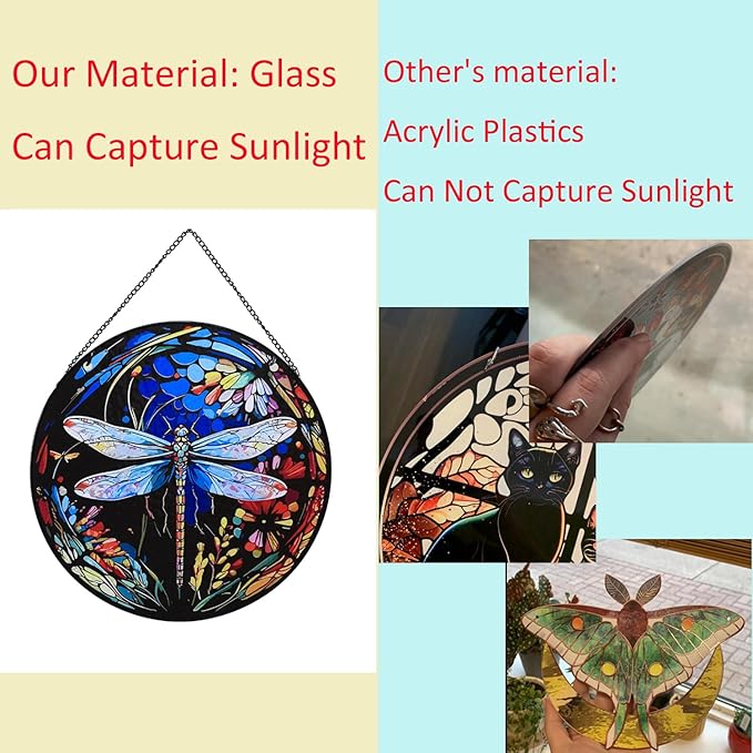 Stained Glass Window Hanging,20cm/7.87inch Dragonfly Hand-Painted Sun Catcher Garden Hangings Christmas Mother's Day, Valentine's Day Ornaments Festival Gift (A Style)