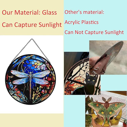 Stained Glass Window Hanging,20cm/7.87inch Dragonfly Hand-Painted Sun Catcher Garden Hangings Christmas Mother's Day, Valentine's Day Ornaments Festival Gift (A Style)