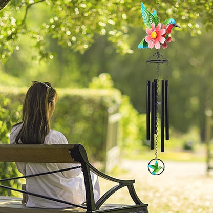 MUMTOP Hummingbird Wind Chimes for Outside, Metal Deep Tone Memorial Sympathy Wind Chime Windchimes with Flower for Patio, Outdoor,Garden,Yard,Window,Home Decor or Gifts for Women