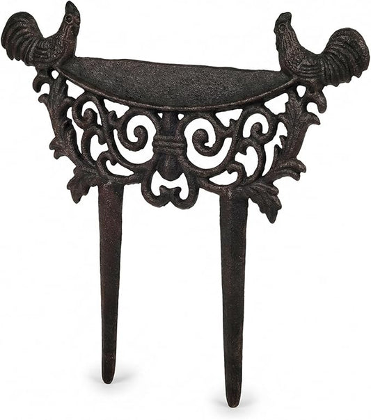 LuLu Decor, Cast Iron Garden Boot Scraper Set of 2, Solid Decorative Design with Pointed Bottom for Easy in ground use, H 10" W 11"(2 Pc Rooster)