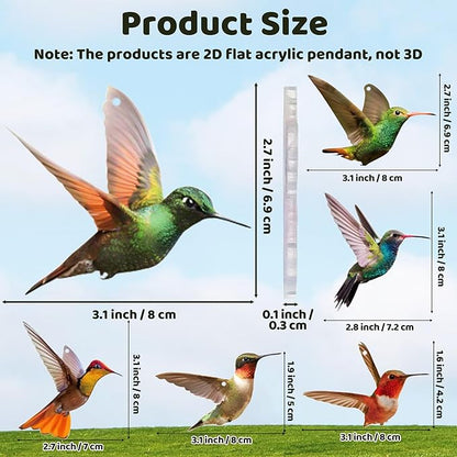 Bird Acrylic Hanging Ornament - 8Pcs Flying Birds Christmas Tree Ornaments, Xmas Tree Ceiling Pendants with Lanyard Tote Rearview Mirror Window Charms Gift for Men Women (Hummingbird 2)