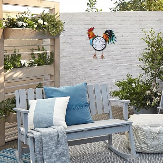 VEWOGARDEN Decorative Rooster Outdoor Thermometer Waterproof Metal Indoor Outdoor Thermometer for Patio, Garden, Backyard & Indoor Home Décor