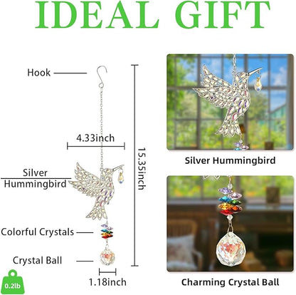 Hanging Silver Hummingbird Suncatcher, Crystal Hummingbird Suncatcher with Rainbow Prisms, Bird Decoration, Home Decoration, Birthday Gift