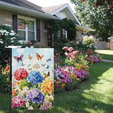 Hydrangea Garden Flag 12x18 Double Sided, Spring Summer Floral Welcome Yard Decor, Farmhouse Outdoor Flag for Lawn Patio Porch