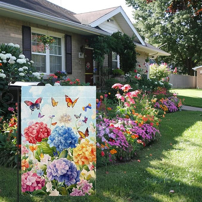 Hydrangea Garden Flag 12x18 Double Sided, Spring Summer Floral Welcome Yard Decor, Farmhouse Outdoor Flag for Lawn Patio Porch