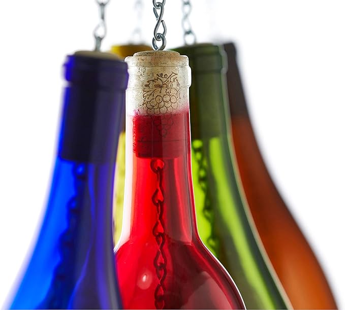 Blue Ridge Mountain Gifts Wine Bottle Wind Chime - Wind Chimes for Outside & Inside Decor, Handcrafted Wine Glass Bottle Wind Chimes, Suncatcher Whimsical Home Decor Gifts for Women (Full Set)