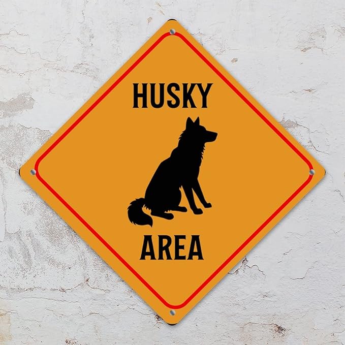 Husky Crossing Xing Sign Beware of Husky Dog Metal Sign Husky Funny Warning Sign Crossing Zone Sign for Farm Yard Front Door Indoor Outdoor Street Sign 10x10in