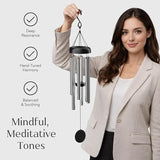 Serene Harmony 32-Inch Deep Tone Wind Chimes - Matte Black & Silver Memorial Chimes for Outside - Weather Resistant Aluminum Decor for Garden, Patio, and Porch