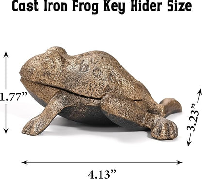 Outdoor Frog Key Hider, Cast Iron Frog Statue and Keys Hiders for Outside, Decorative Hidden Keys Holder, Antique Gold Hide a Key for Indoor Garden Yard Patio Decor