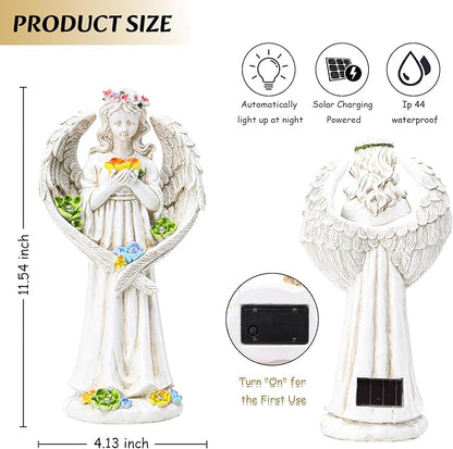 Solar Angel Outdoor Garden Decor Statues - 11.5 inches Angel Figurines Outdoor Sculptures with Succulent, Garden Statues for Outside, Patio, Balcony, Lawn Ornaments or Housewarming Gift