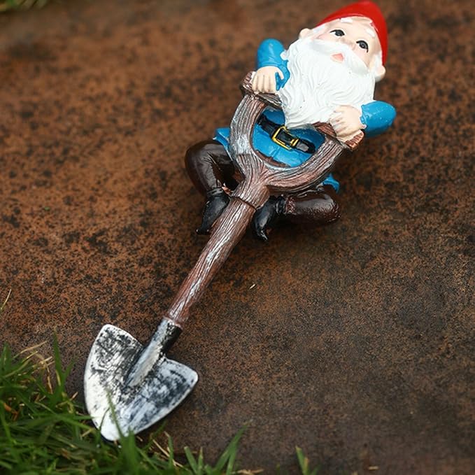 Outdoor Resin Garden Statue with Shovel, Handcrafted Frog Dwarf Rabbit Turtle Figurines for Lawn Decor, Weather-Resistant Yard Sculpture Art, Garden Ornament for Patio Lawn Landscape (Blue)