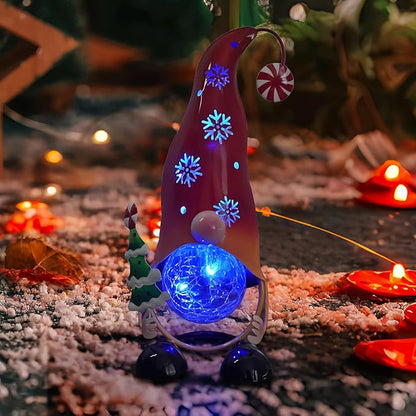 HONGLAND Christmas Decorations Outdoor Solar Gnome Yard, Color Changing LED Lights with Snowflake Hollowed-Out Hat, Cute Christmas Outdoor Decor for Garden, Patio, Pathway (Red)