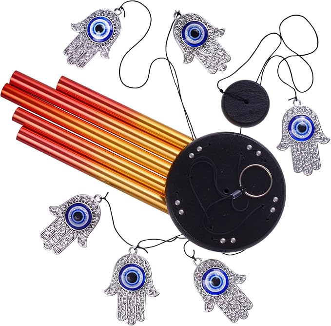 Blue Evil Eye Hand of Fatima Wind Chimes Outdoor Decoration, Evil Eye Wind Bells, Hamsa Hand Windcatcher, Fatima's Holy Hand Blue Evil Eye Amulet Wind Chimes for Home,Gift for Mom,Balcony,Patio,Garden