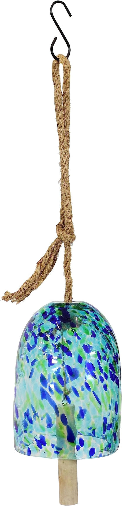 Sunnydaze Natural Melody Wind Bell - Painted Glass Wind Chime Bell for the Patio, Deck, or Porch - 7.5" - Blue Freeze