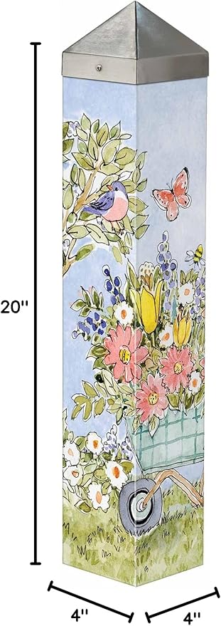 Studio M Art Pole, PVC Weather Resistant Pole with Vinyl Bowl 20 inches Tall Outdoor Decoration for Gardens, Patios, Yards, Landscaping and Birding Accessories, Flower Cart