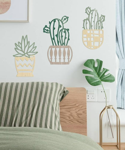 Putuo Decor 3Pcs Western Style Cactus Wall Art, Modern Desert Wall Decor, Rustic Metal Cactus Wall Art for Home, Living Room, Bathroom, Bedroom (Green & Beige)
