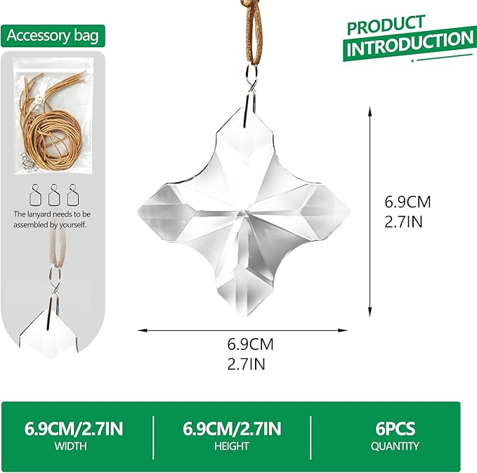 2.7in Hanging Crystal Cross Prisms Ornaments for Easter Tree Window Hanging Glass Ornaments for Home Office Car Decor