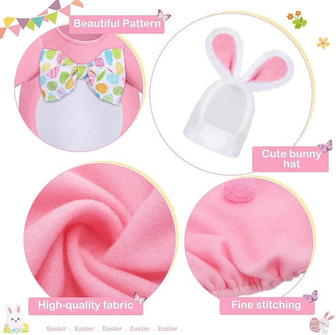 FuWeave Easter Bunny Goose Outfit Easter Egg Porch Goose Costume for Cement Plastic Geese Statue Spring Outdoor Garden Yard Patio Decoration(Light Pink,23 Inches,Cute Bunny)