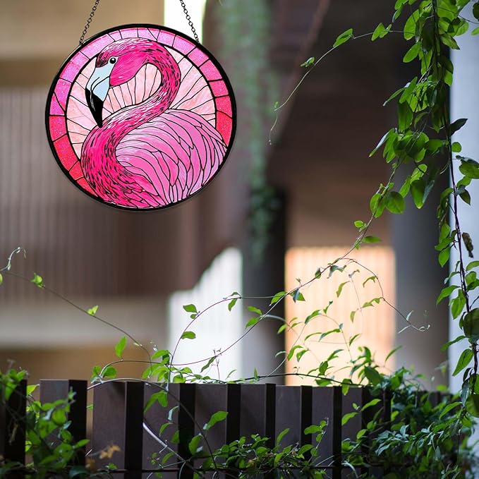 Flamingo Stained Glass Window Hanging 7.87inch Bird Light Sun Catcher Gifts for Women Wall Decor Handmade Flamingo SunCatcher Decoration for Garden Home Decor