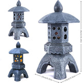 Pagoda Lantern Garden Statue with Solar Lotus Lights, Large Resin Japanese Temple Pagoda Lamp Asian Zen Outdoor Yard Decor for Landscape Patio Porch Lawn Decorations, Christmas Ornament Gift
