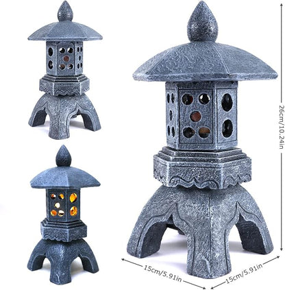 Pagoda Lantern Garden Statue with Solar Lotus Lights, Large Resin Japanese Temple Pagoda Lamp Asian Zen Outdoor Yard Decor for Landscape Patio Porch Lawn Decorations, Christmas Ornament Gift