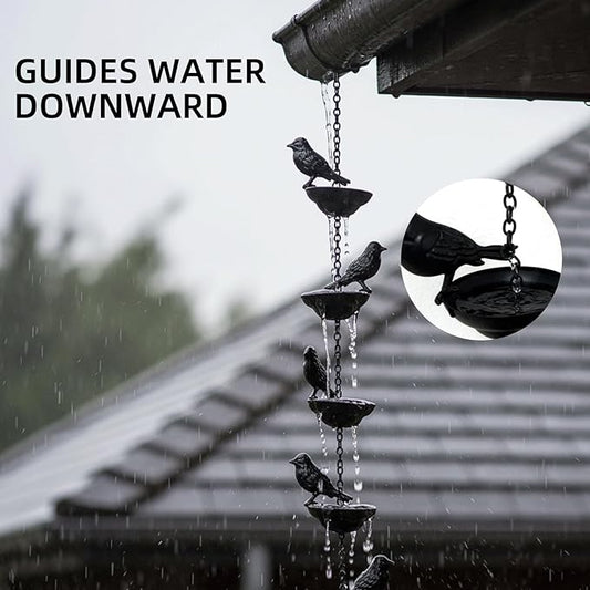 Rain Chain Home Decor, Outdoor 3.54 FT Rain Catcher Chain for Gutter Downspouts Divert for Roof Porch Lawn Gazebos Garden Drainage Eaves Decor (Pinecone) (Bird)