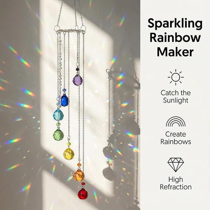 Handmade Crystal Suncatcher Wind Chime - Colorful Rainbow Maker Prisms for Window & Garden Decor, Perfect Indoor Outdoor Hanging Ornament & Gift