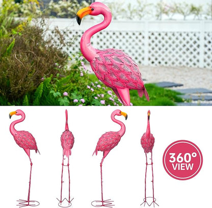 Pink Flamingo Garden Statue Outdoor Decoration, Metal Yard Art Lawn Ornament, Suitable for Backyard Pond, Patio, Porch Outdoor Decor (Large Size)