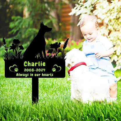 Custom Doberman Pinscher Dog Memorial Grave Marker,Personalized Flora Dog Memorial Stake,Dog Memorial Plaque Burial Stake Engraved Sign,Sympathy Grave Stake for Lost Dog,Dog Statue Headstone