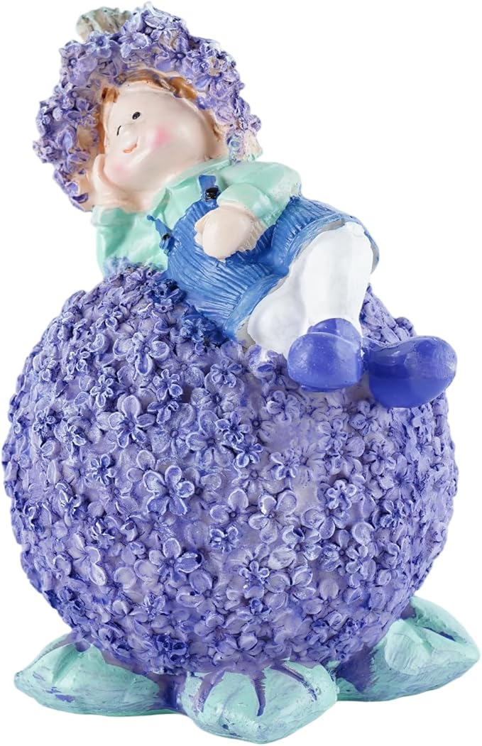 Charming Boy and Girl Garden Figurines Lavender Themed Decor Statues Spring Summer Resin Figures for Outdoor Patio Lawn Yard Art Decoration