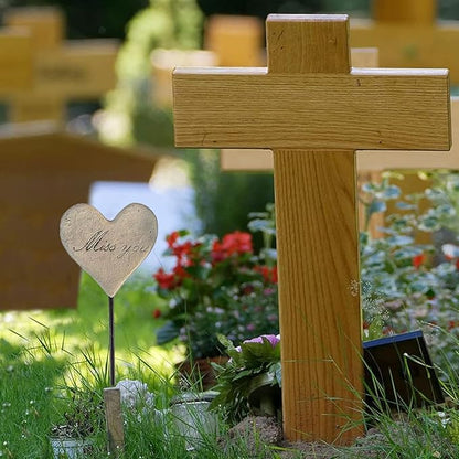 Miss You Heart Memorial Grave Markers, Cemetery Decorations for Grave, Memorial Remembrance Stake,Grave Site Outdoor Stake Decorations for Cemetery Heart Shaped Garden Stake