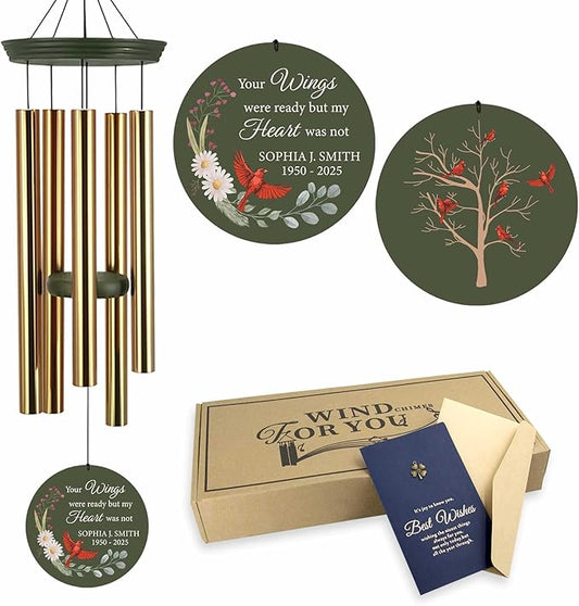 ASTARIN Personalized Large Deep Tone Cardinal Wind Chimes, Customized Memorial Gifts for Loss of Lover/Sister/Friend, Sympathy Gift Wind Chime for Condolences Remembrance(Produced in USA)