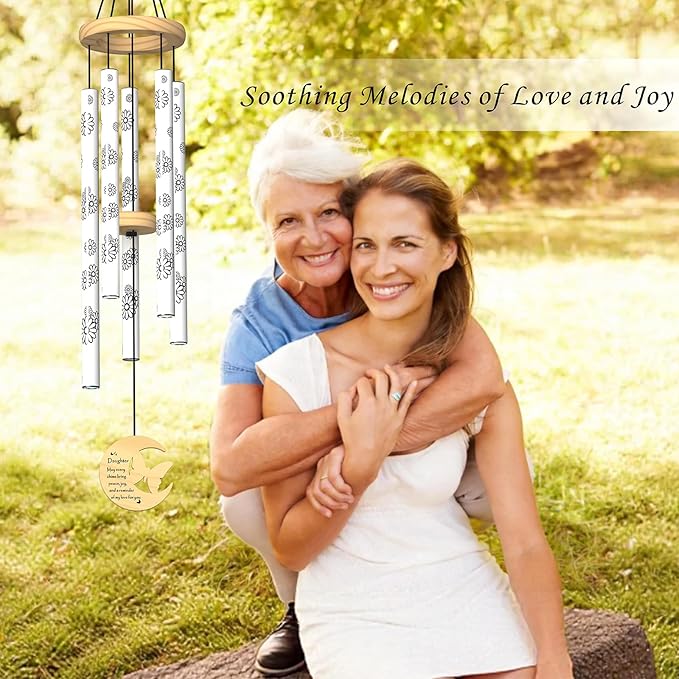 Gifts for Daughter, Unique Birthday Gift for Daughter from Mom Dad, 32" Butterfly Daisy Modern Wind Chimes, Love Reminder Gifts for Birthday Graduation Mother's Day (for Daughter)